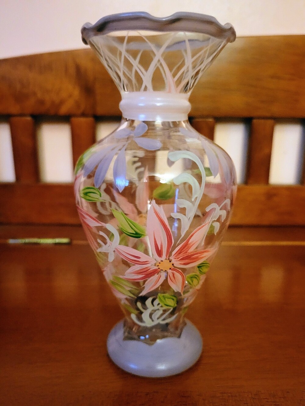 Tracy Porter Hand Painted Pink Purple Bud Vase, Glass Multi Floral 6.5", Vintage